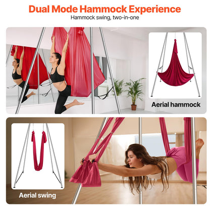 VEVOR Aerial Yoga Frame & Hammock, 551.15 lbs Load Capacity, 9.68 ft Height Professional Yoga Swing Stand Comes with 6.6 Yards Hammock, Rigging Hardware for Indoor Outdoor Fitness Bodybuilding, Red