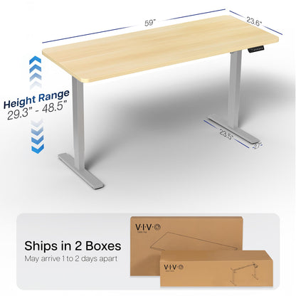 VIVO Electric 60 x 24 in Standing Desk, Memory Height Adjustment, 1B Series, Holds 220 lbs, One-Piece Light Wood Top, Gray Frame, DESK-KIT-1G6C