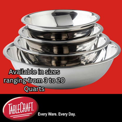 TableCraft 824 Mixing Bowl, Stainless Steel, 3 Qt, 10" x 10" x 3", Lightweight, Durable, Professional Grade
