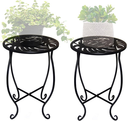 Aonagi 15" 8" 2pcs) Tall Metal Plant Stand, Wide Round Plant Stand for Flower Pot Rustproof Iron Plant Holder