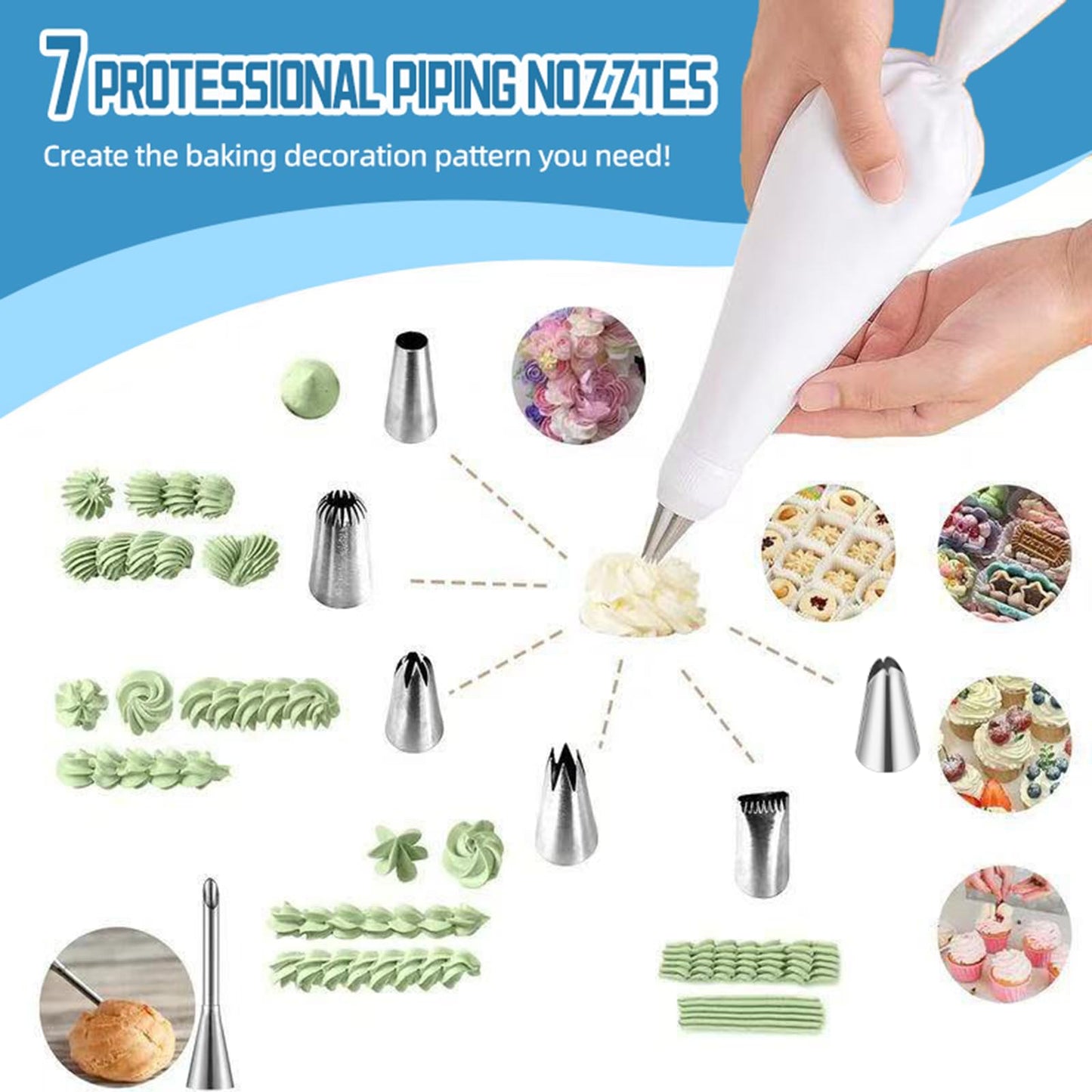 Reusable Piping Bags and Tips Set – 16" Pastry Bags for Cake Decorating, Cupcakes & Cookies with Frosting Tips – Leak-Proof Cotton Icing Bags, Eco-Friendly Baking Kit for Home Bakers & Beginners