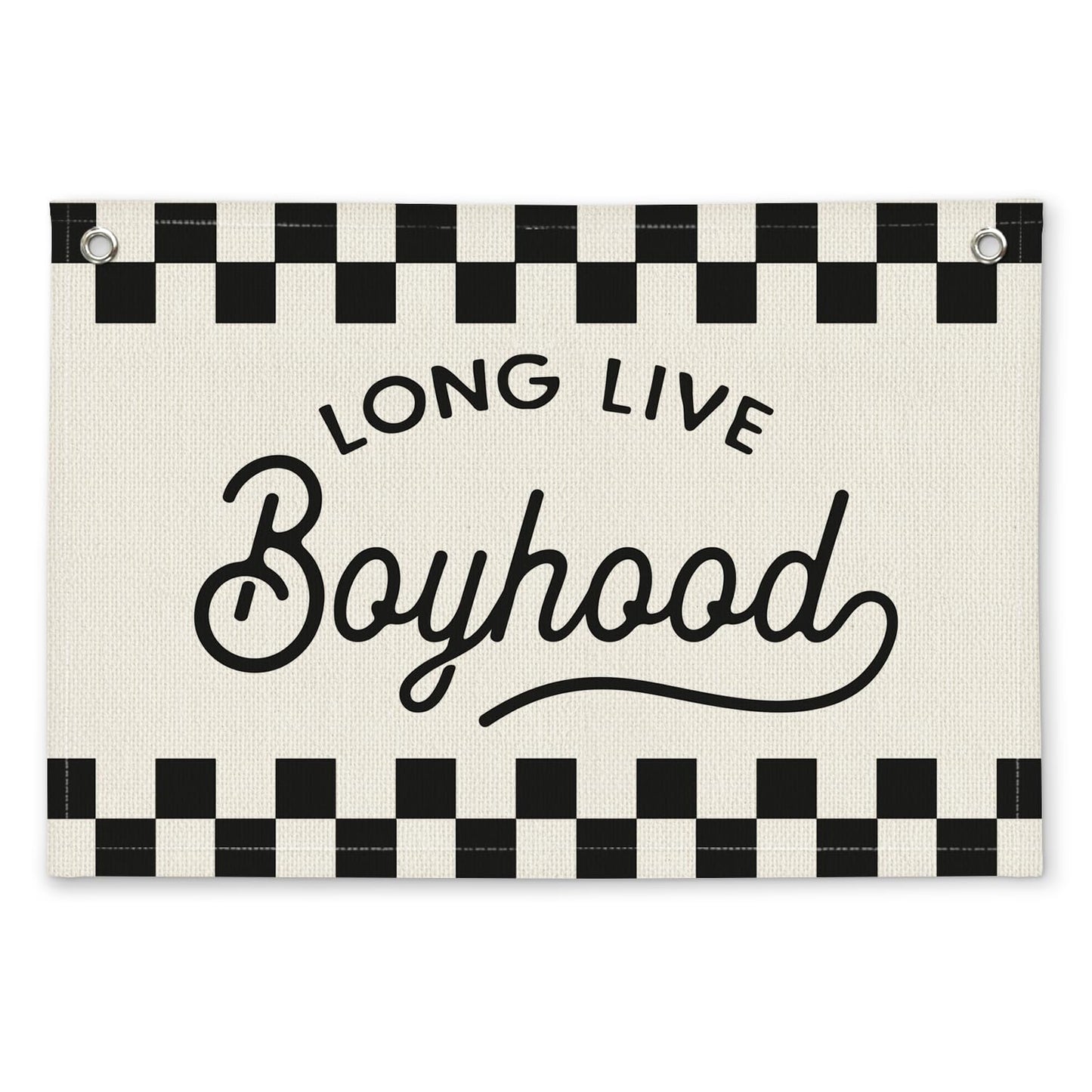 ETVISO Long Live Boyhood Black and White Checkered Boys Room Decor - Cars Room Decor Linen Banner Wall Hanging Canvas Banner Flag Decor for Toddler Boy Bedroom Nursery Playroom Birthday Party