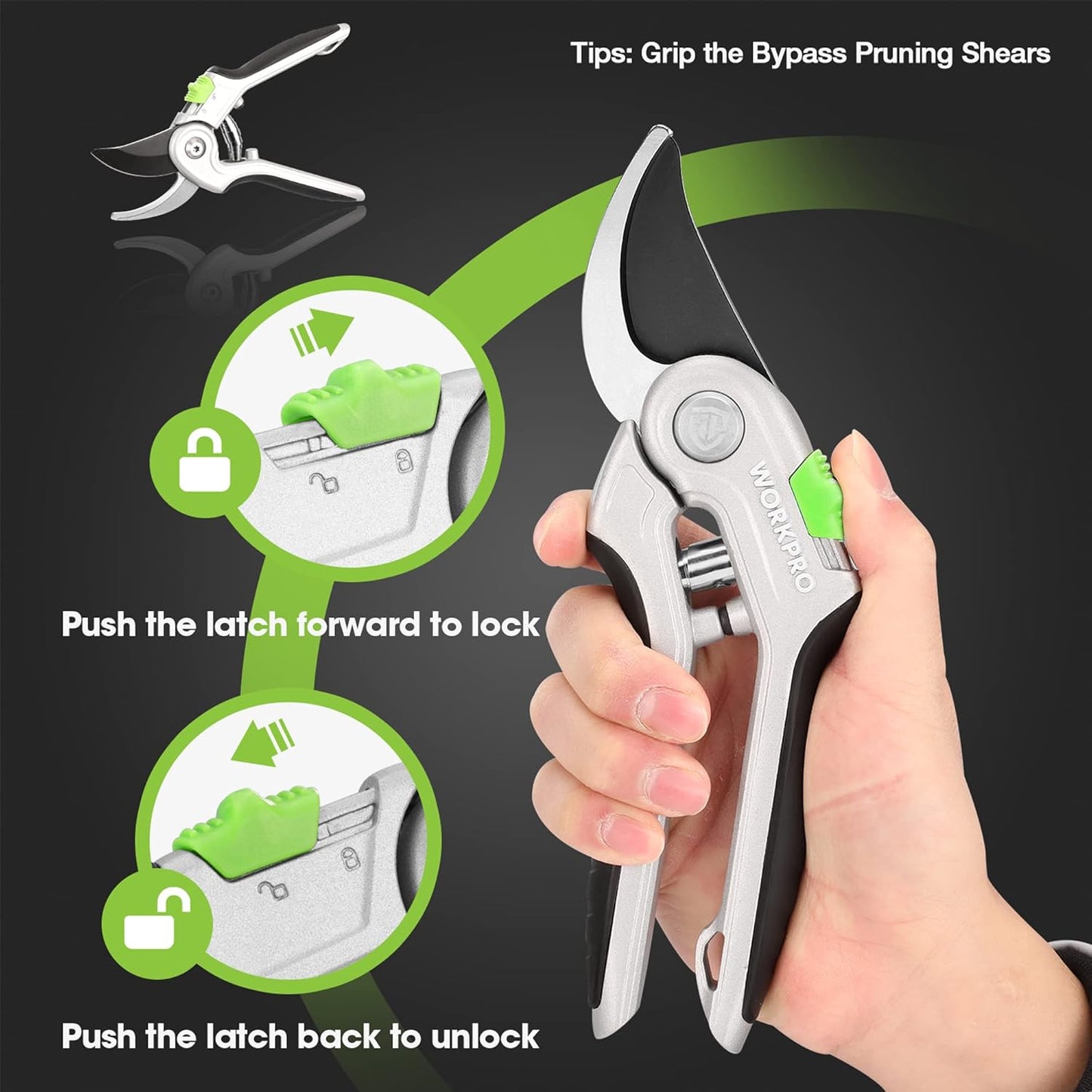 WORKPRO Bypass Pruning Shears, 8" Hand Pruners with Aluminum Handle and Sharp SK5 Blades for Gardening