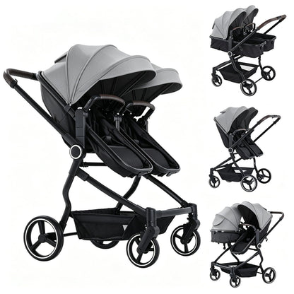 TALENBEEN Double Stroller for Infant and Toddler, Lightweight Side by Side Twin Baby Stroller, 26.8" Slim Design Fits Doors, Compact Foldable Travel Stroller, Independent Recline, Gray