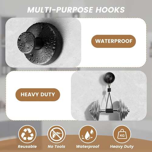 BKV Suction Cup Hooks - Removable Shower Hooks for Glass Windows | 4 Pack (Black) - Ideal for Bathrooms