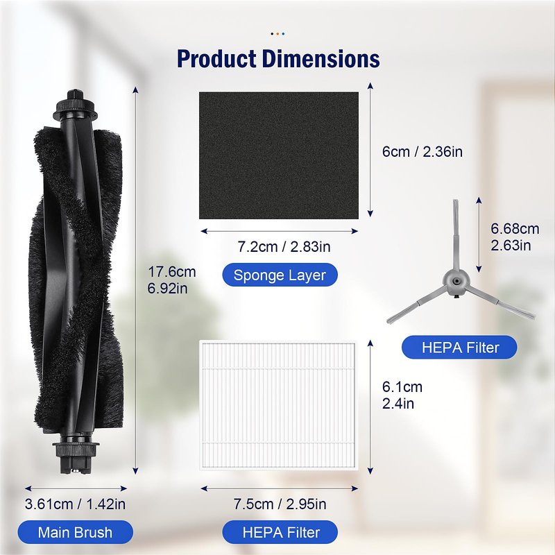 Accessories Kit for eufy L60 / L50 Vacuum Robot, Replacement Parts Include 2 Roller Brushs, 8 HEPA Filters, 8 Side Brushs, 4 screws, 1 Clean Tool and 1 screwdriver