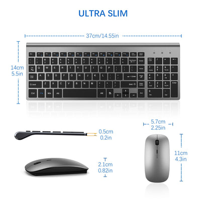 Wireless Keyboard and Mouse Ultra Slim Combo, TopMate 2.4G Silent Compact USB 2400DPI Mouse and Scissor Switch Keyboard Set with Cover, Batteries Included, for PC/Laptop/Windows/Mac - Gray Black