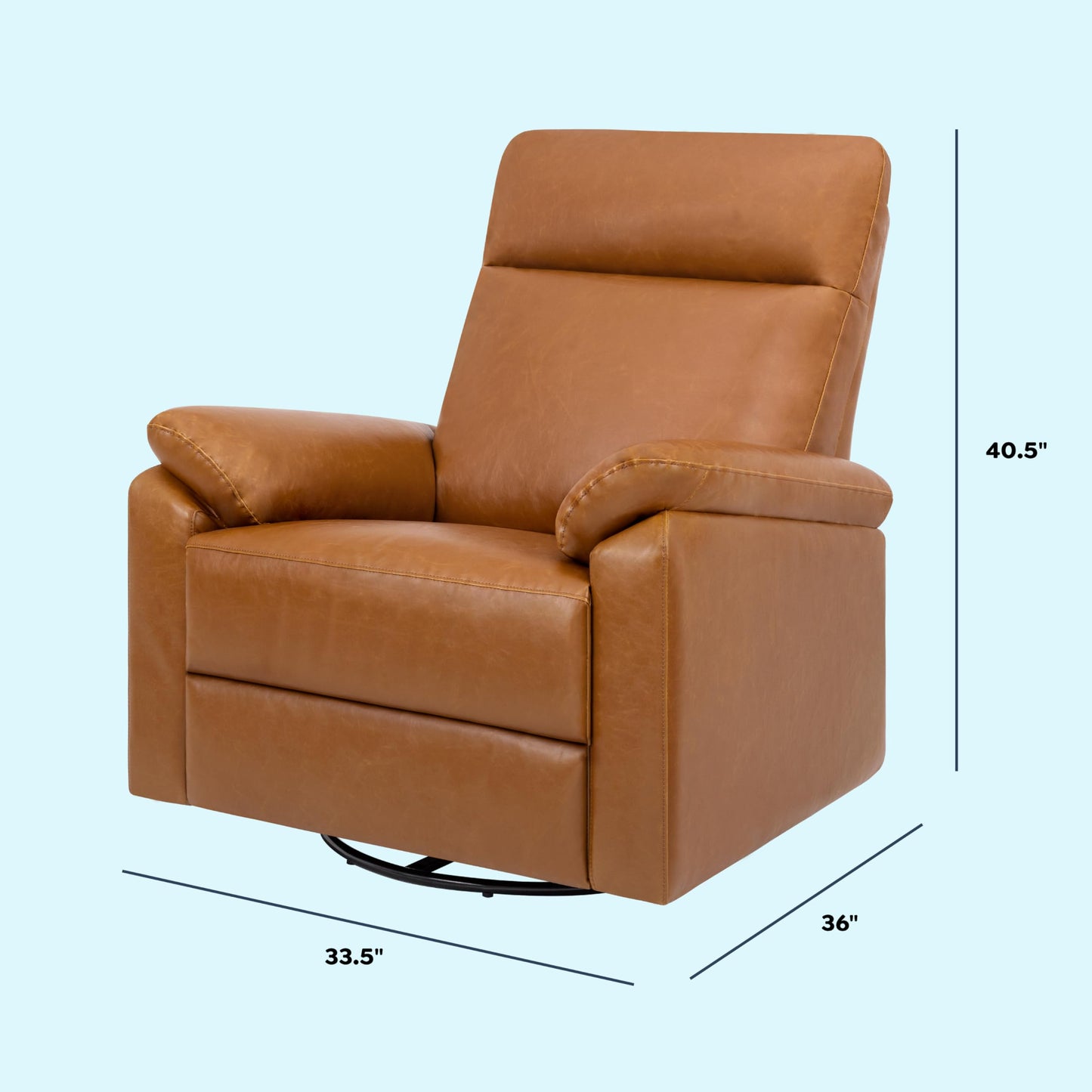 Davinci Suzy Glider Recliner Nursery Chair - Glider Rocking Chair for Nursery and Living Room - GREENGUARD Gold, FSC & Certi-PUR US Certified - 360° Swivel Rocker Recliner Chair (Vegan Tan Leather)