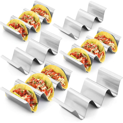 RTT Stainless Steel Taco Holder Stand, Set of 6 - Stylish Rack Holds Up to 3 Tacos Each, Keeping Shells Upright - Oven, Grill and Dishwasher Safe