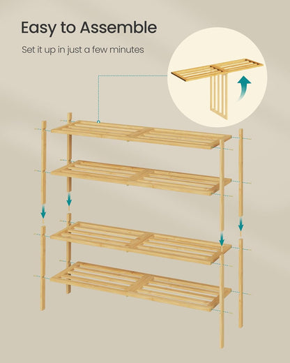 Closet, 4-Tier, 15-20 ULBS054YL01 SONGMICS Bamboo Shoe Rack for Stackable Shoe Oragnizer with Modular Structure