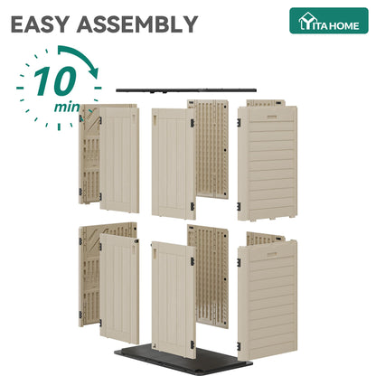 YITAHOME 60 cuft Vertical Outdoor Storage Shed w/o Shelf, Large Waterproof Storage Cabinet for Garden Shed, Tall Outdoor Storage Shed for Garage, Pool Storage, Resin, Lockable, Khaki & Brown