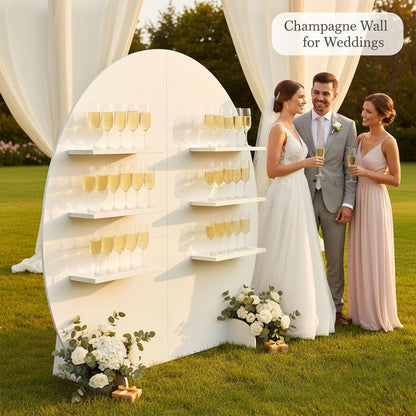 6.56FT Wooden Wedding Gift Display Arch, 6-Tier Champagne Wall Backdrop with Shelves for Party Favors, Escort Cards, Cupcakes & Desserts, Reusable Display Stand for Wedding Reception, Ceremony, Bridal Shower