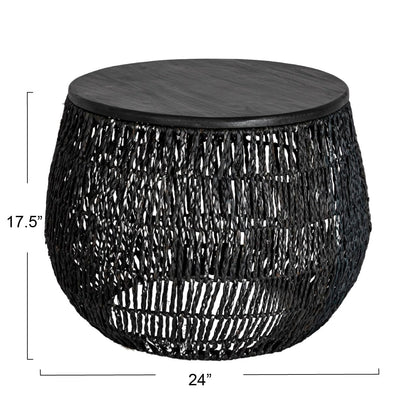Bloomingville Hand-Woven Seagrass and Pine Wood Round Side Table, Black
