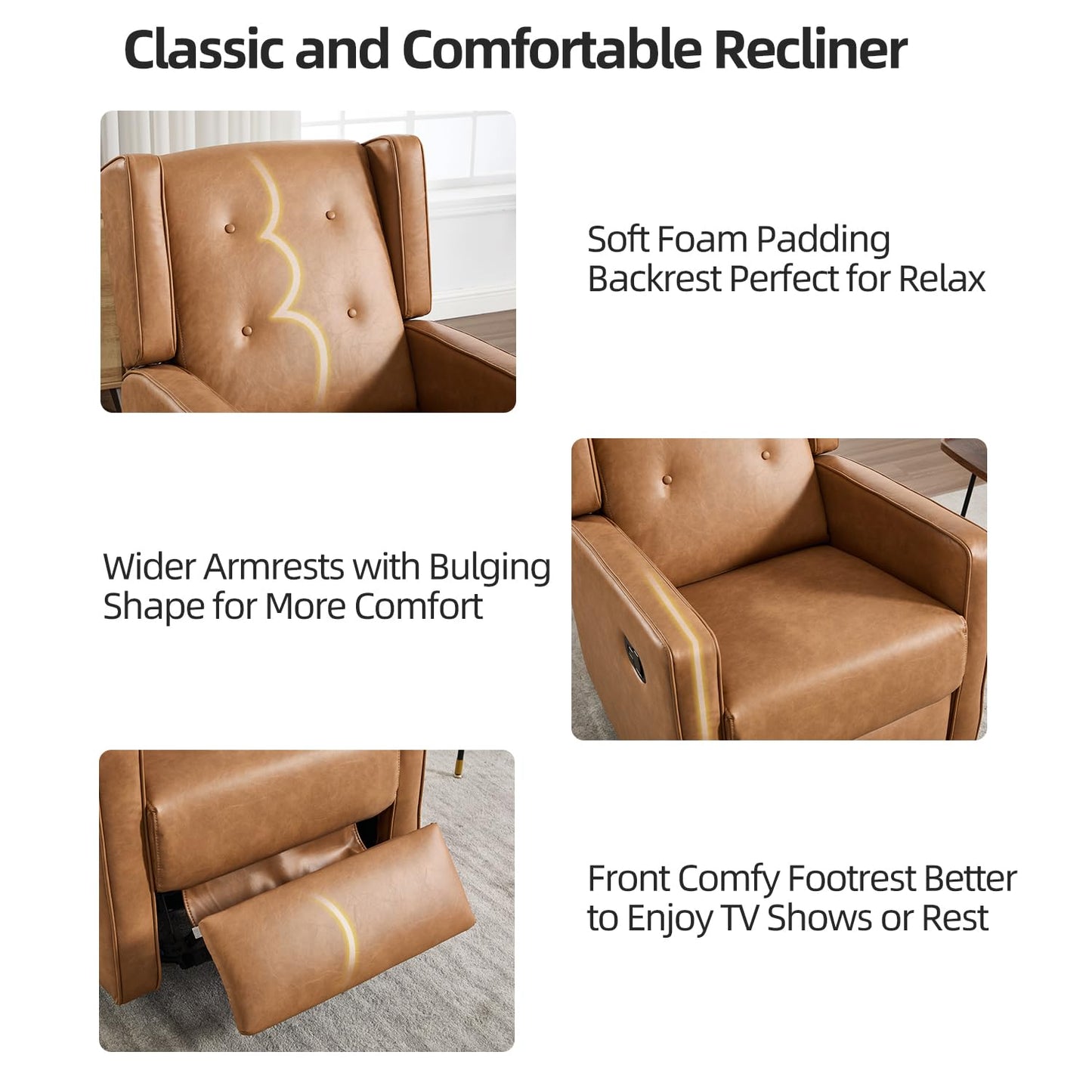 CANMOV Swivel Rocker Recliner Chair Set of 2, Nursery Glider Chair, Nursery Rocking Chairs, Manual Reclining Chair, Brown