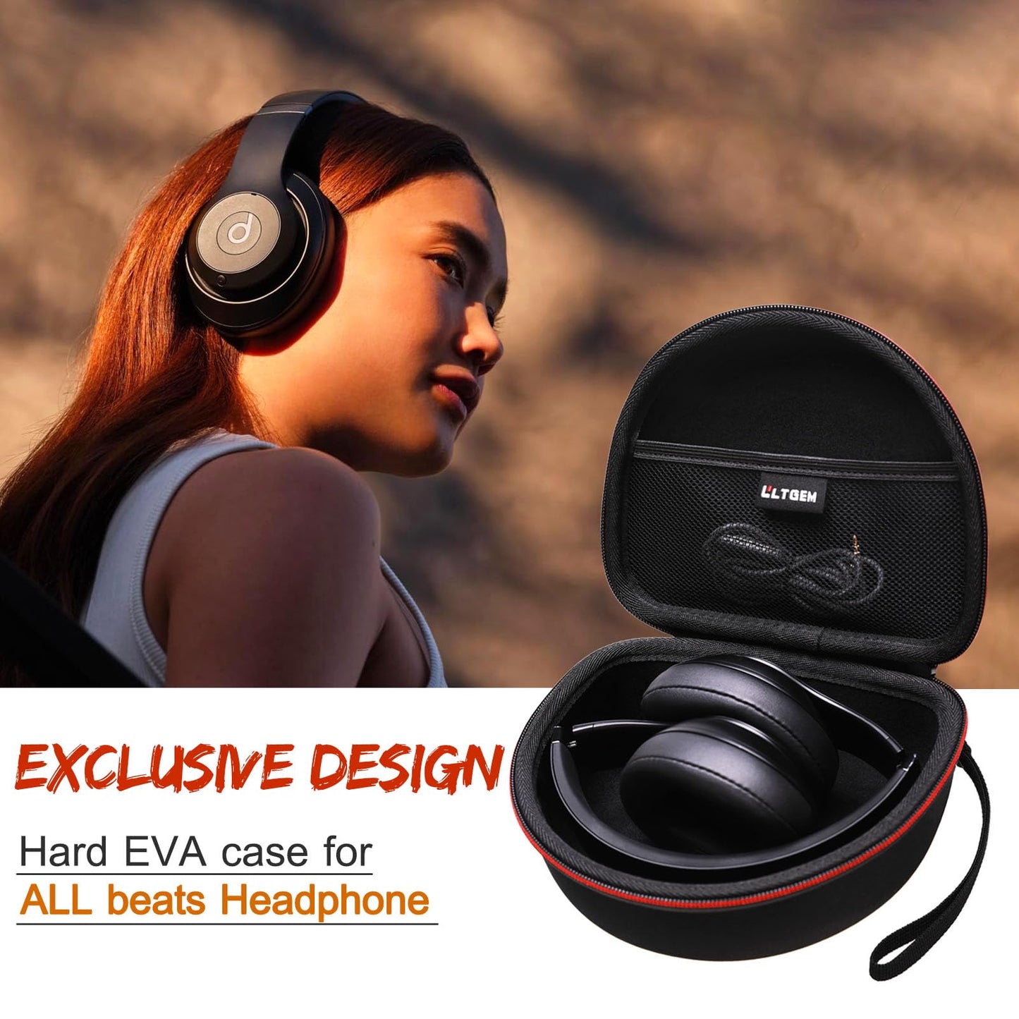 Headphone Case Compatible with Beats Studio Pro/Solo 4 / Studio 3 / Solo 3 / Picun B8 / BERIBES/JLab JBuds Lux ANC Wireless Bluetooth Noise Cancelling Headphones, Rose Gold(Case Only)