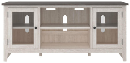 Signature Design by Ashley Dorrinson Farmhouse TV Stand with Fireplace Option, Fits TVs up to 58", Whitewash