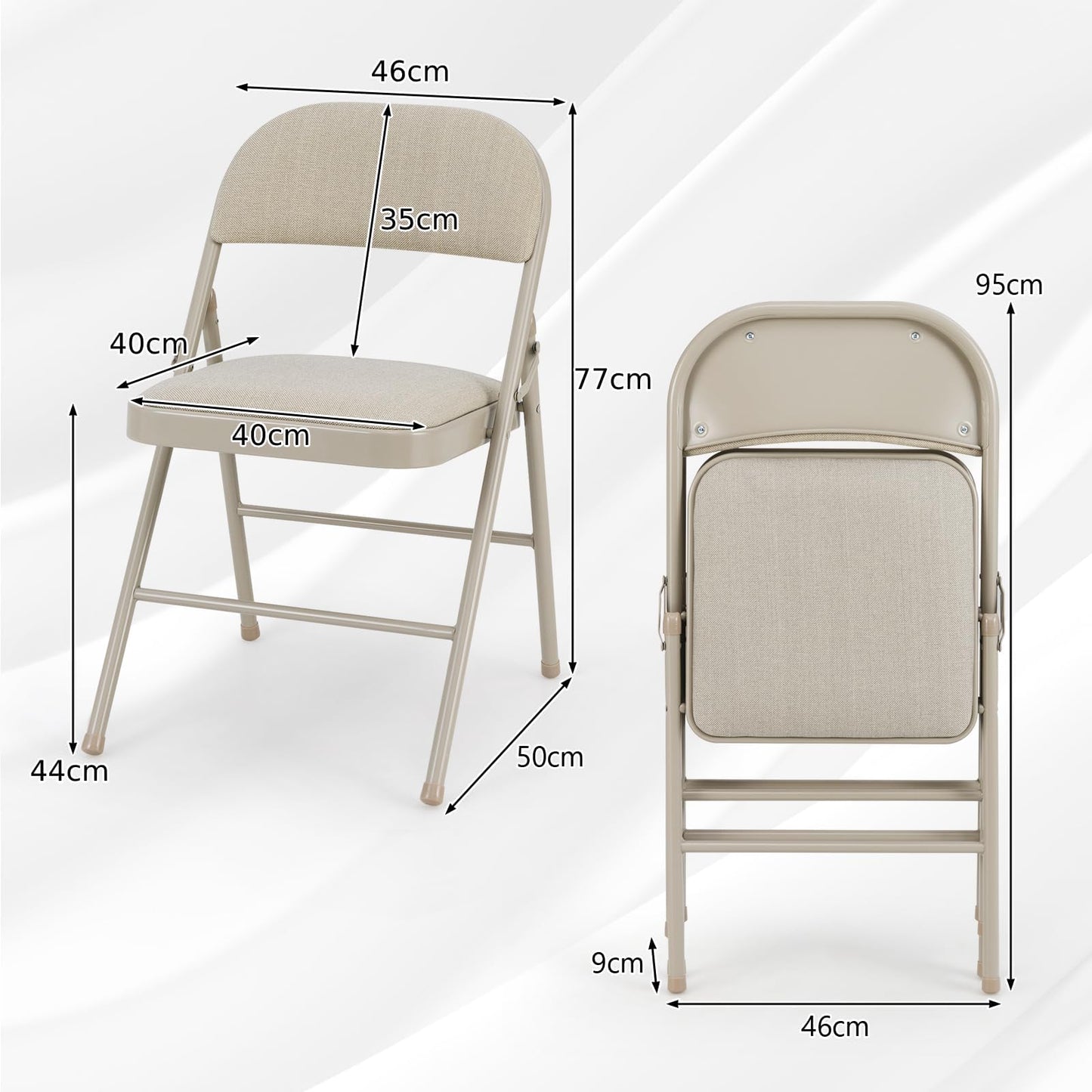 TANGZON 2/4/6 Pack Fabric Padded Folding Chairs, Steel Frame Conference Chairs with Backrest & Non-Slip Foot Pads, Easy Storage Event Hall Guests Seat for Home Office Reception (6pcs,Mid Back,Beige)