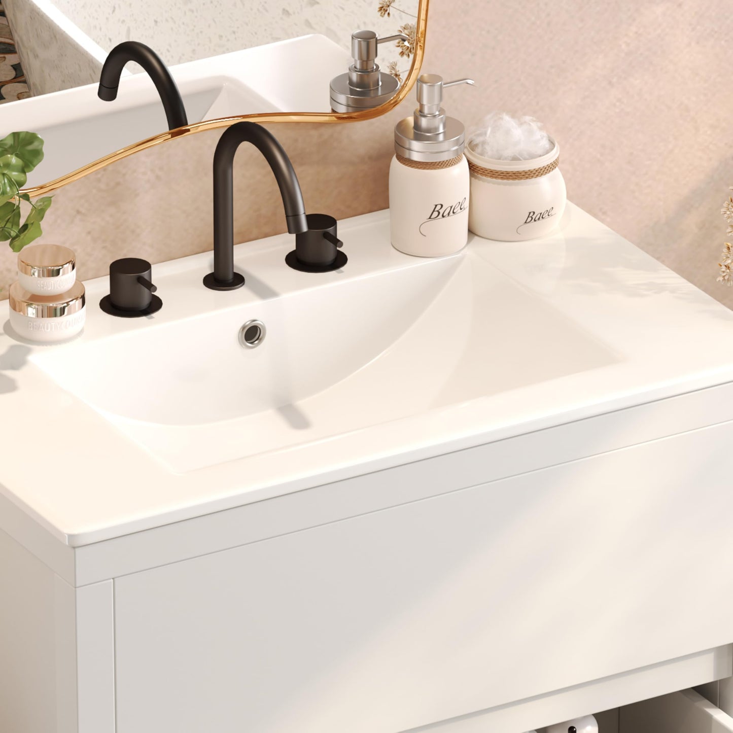 Christopher Knight Home Polla 30" Bathroom Vanity with Ceramic Sink, Wooden Bathroom Vanity Organizer, Soft Closing Door Bathroom Vanity Cabinet, Freestanding Pedestal Sink Storage Cabinet, White