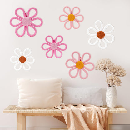 UwinVwin 6 Pcs Boho Daisy Wall Hanging, Woven Macrame Flower Decor, Bohemian Wall Art for Living Room, Bedroom, Home