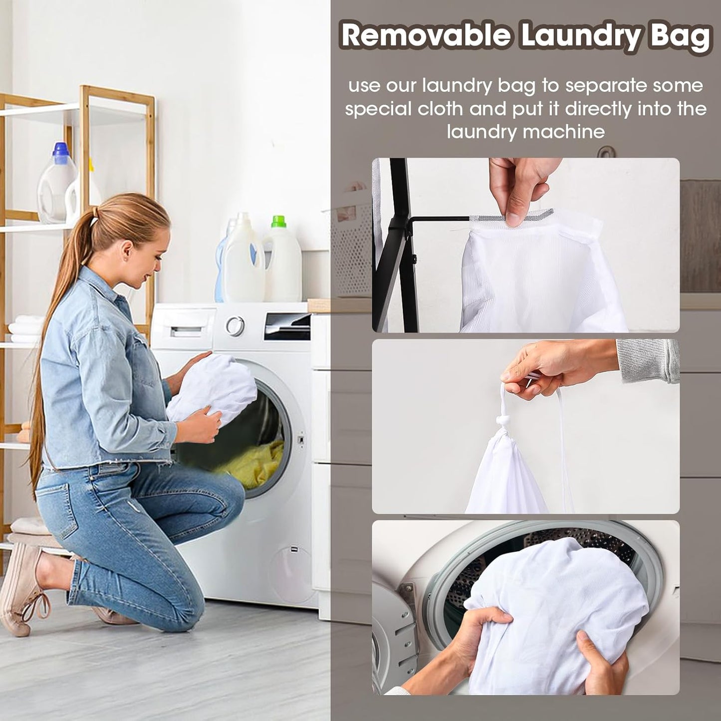 Laundry Hamper with Lid,Rolling Laundry Basket with Wheels,Metal Frame Sorter with Top Shelf and Removable Launddry