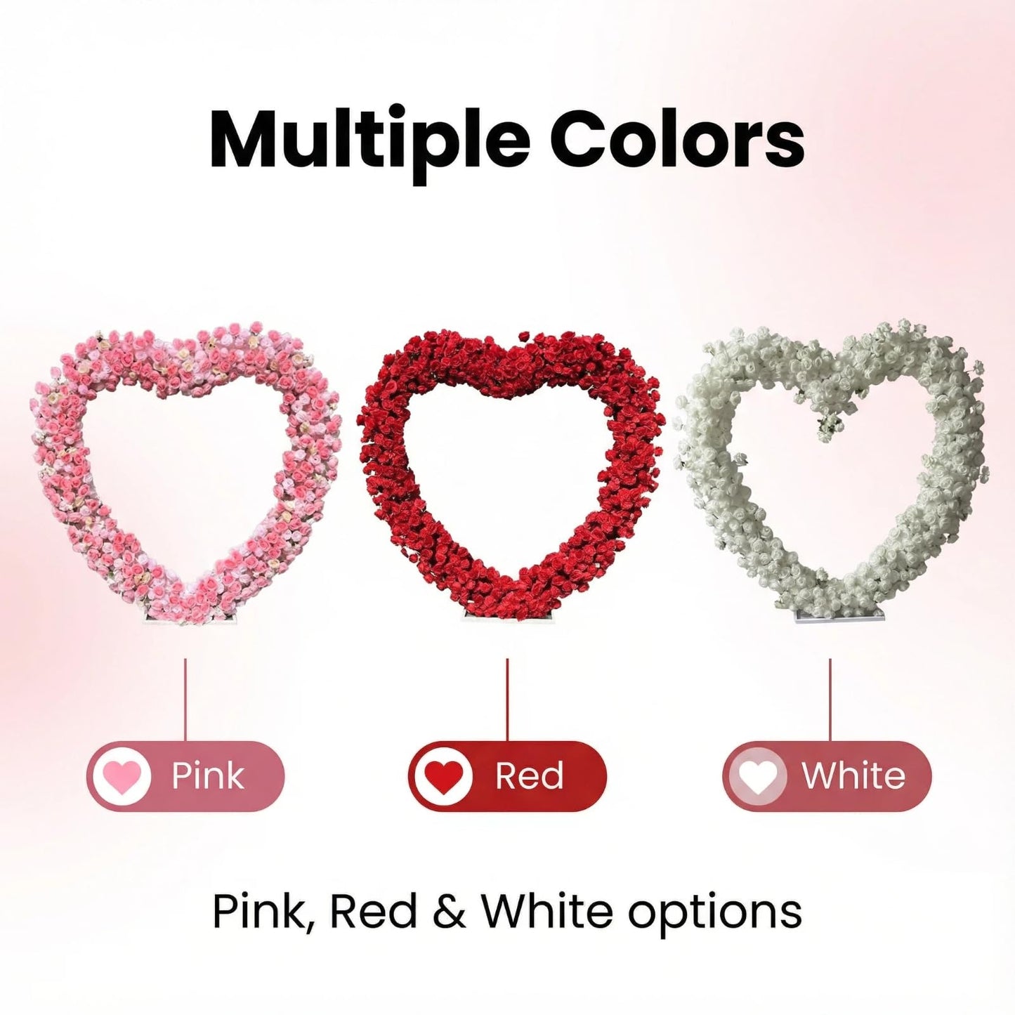 Giant Heart Shaped Flower Arch Backdrop - 6.6ft Tall Artificial Rose Flower Stand for Wedding, Engagement, Birthday Party Decor (Pink/Red/White, Full Bloom)
