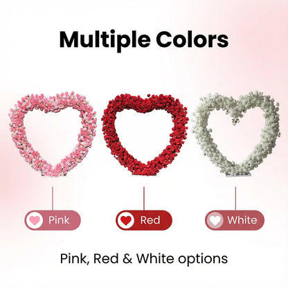 Giant Heart Shaped Flower Arch Backdrop - 6.6ft Tall Artificial Rose Flower Stand for Wedding, Engagement, Birthday Party Decor (Pink/Red/White, Full Bloom)