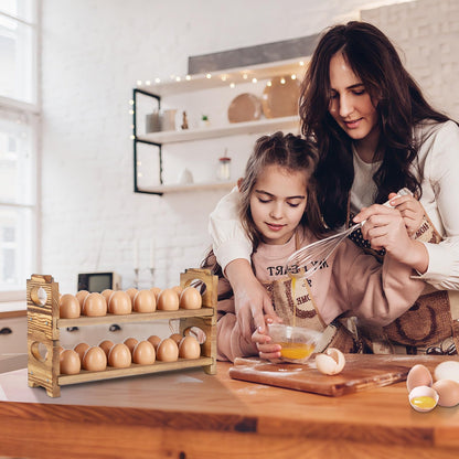 AOOHOOA Wooden Egg Holder Countertop, Stackable Wooden Egg Storage & Organizer, 2-Tier /24-Hole Farmhouse Eggs Rack Wood with Handle for Fresh Eggs to Store Chicken/Duck/Quail/Turkey/Easter Egg