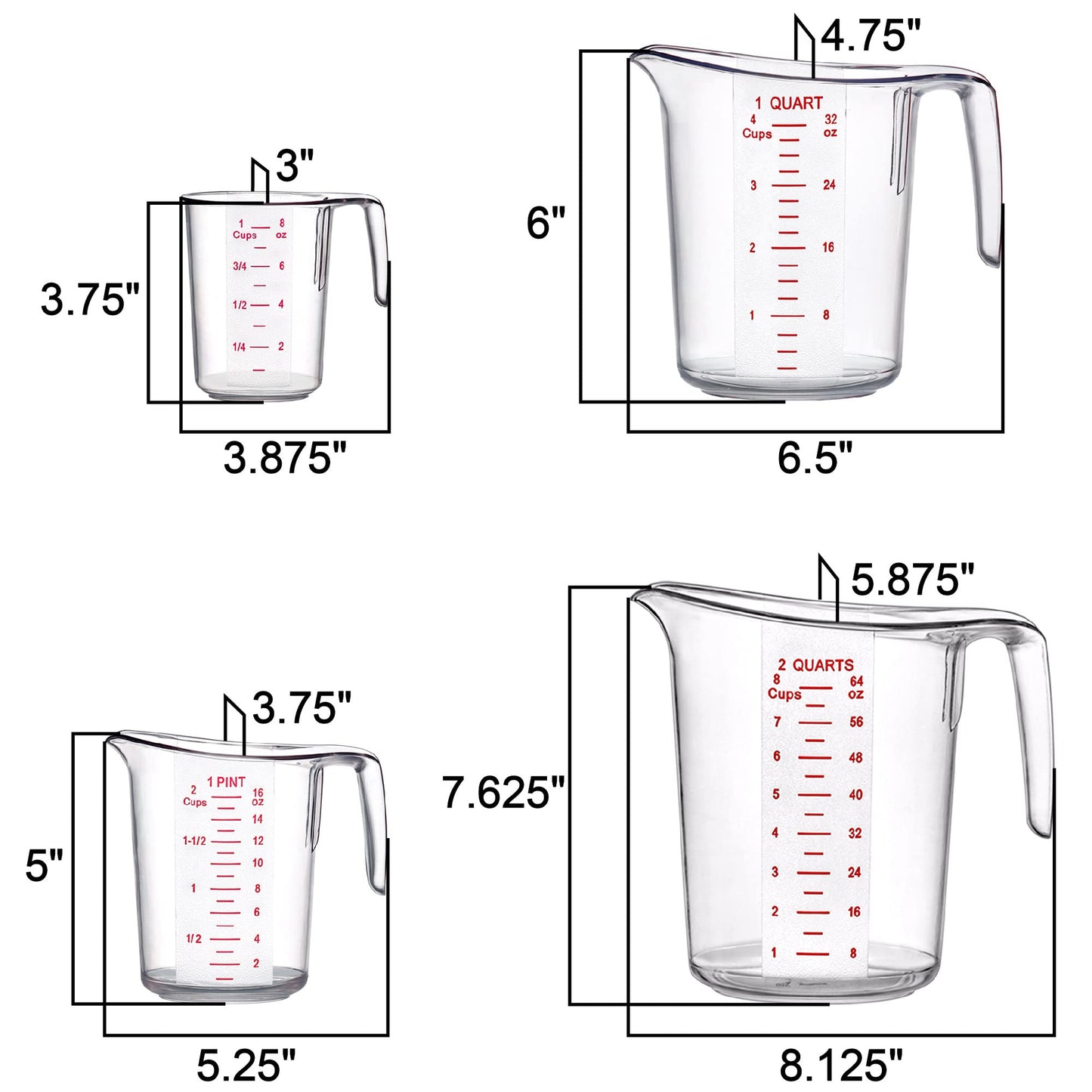 Amazing Abby - Melissa - Plastic Measuring Cups (4-Piece Set), Food-Grade Measuring Jugs, 1/2/4/8-Cup Capacity, Unbreakable, Stackable, Dishwasher-Safe, Great for Oil, Vinegar, Flour, and More