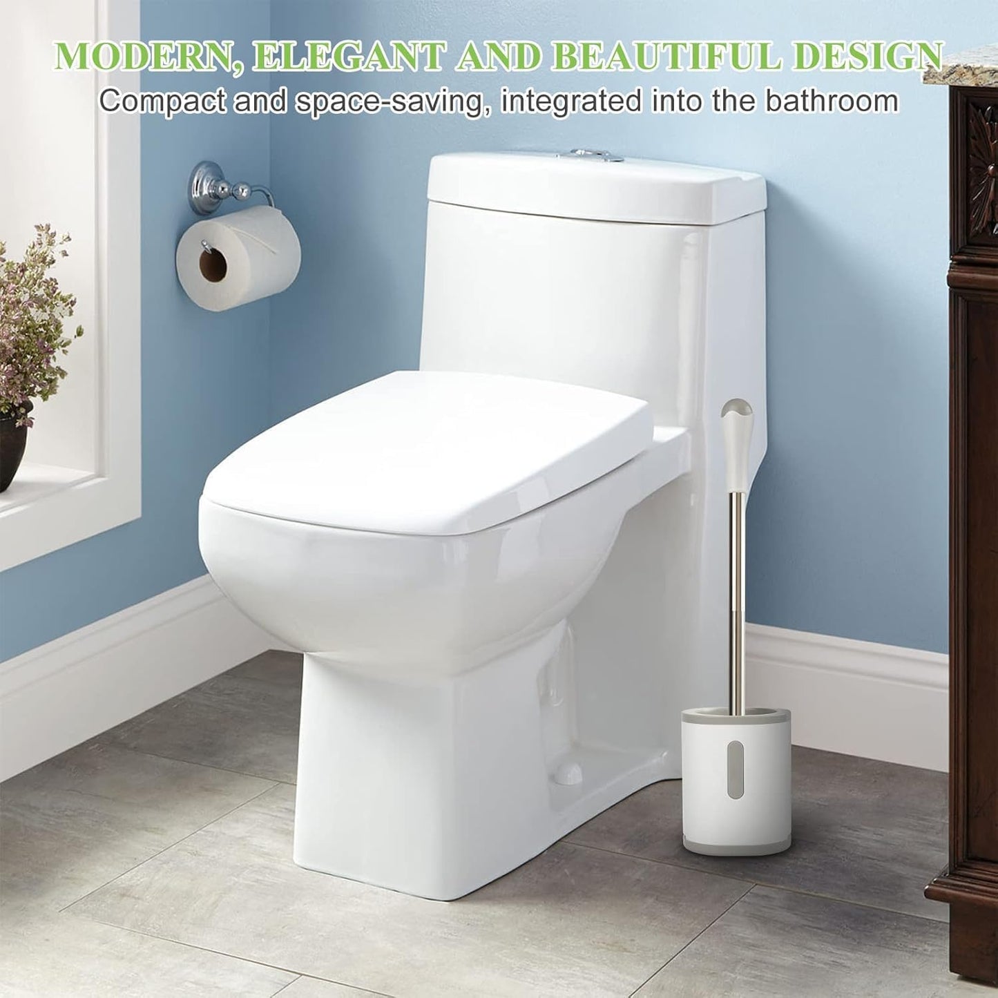 AONEZ Set, 3 Pack Toilet Brush and Holder with Stainless Steel Handle Toilet Bowl Brush, Compact Toilet Scrubber Brush