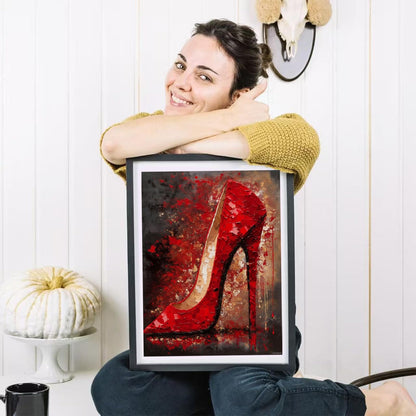 HMDIIMGE 5D Diamond Art Painting Kits by Number for Adults Red High Heel Shoe Full Round Drill Diamond Art Cross Stitch Kits Color Beads Rhinestone Embroidery Craft Kits Pasting 30x40cm