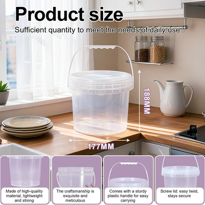 UMETASS 4 Pack 1 Gallon Food Grade Plastic Buckets with Screw Lids & Handle, Reusable Storage Containers for Snacks, Salad, Sauce - Clear Freezer Safe Bucket Set