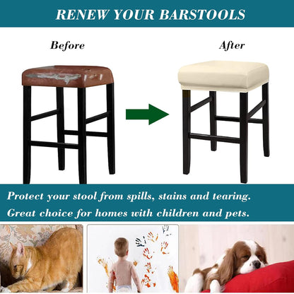 HFCNMY Counter Bands(2 Pack,Beige) Stool Covers Rectangle, Stretch Waterproof PU Rectangle Bar Stool Covers Vanity