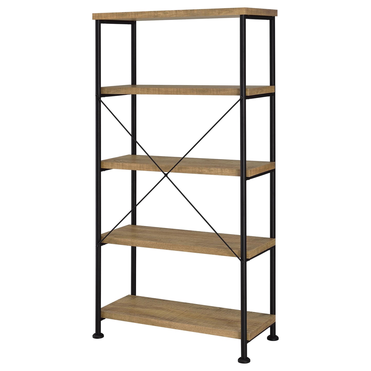 Coaster Home Furnishings - Analiese - Wood and Metal - 4-Tier Bookshelf with Open Shelves, X-Back Bracing, and Rectangular Frame - Home Office - 63-Inch - Mango - 802003