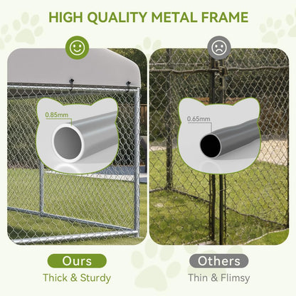 COMHOMA 7.5×7.5FT Outdoor Dog Kennel with Adjustable Bowls Feeder Heavy Duty Extra-Large Dog Enclosure with Roof & Lock All Weather Resistant for Medium Large Dogs
