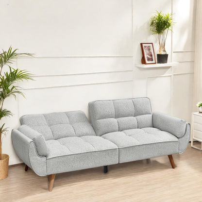 Trygoal Convertible Futon Sofa Bed, Modern Futon Couch with 2 Pillows, Small Futons Couch with Adjustable Armrest & Backrest, Loveseat Sofa Bed for Living Room, Bedroom, Gray