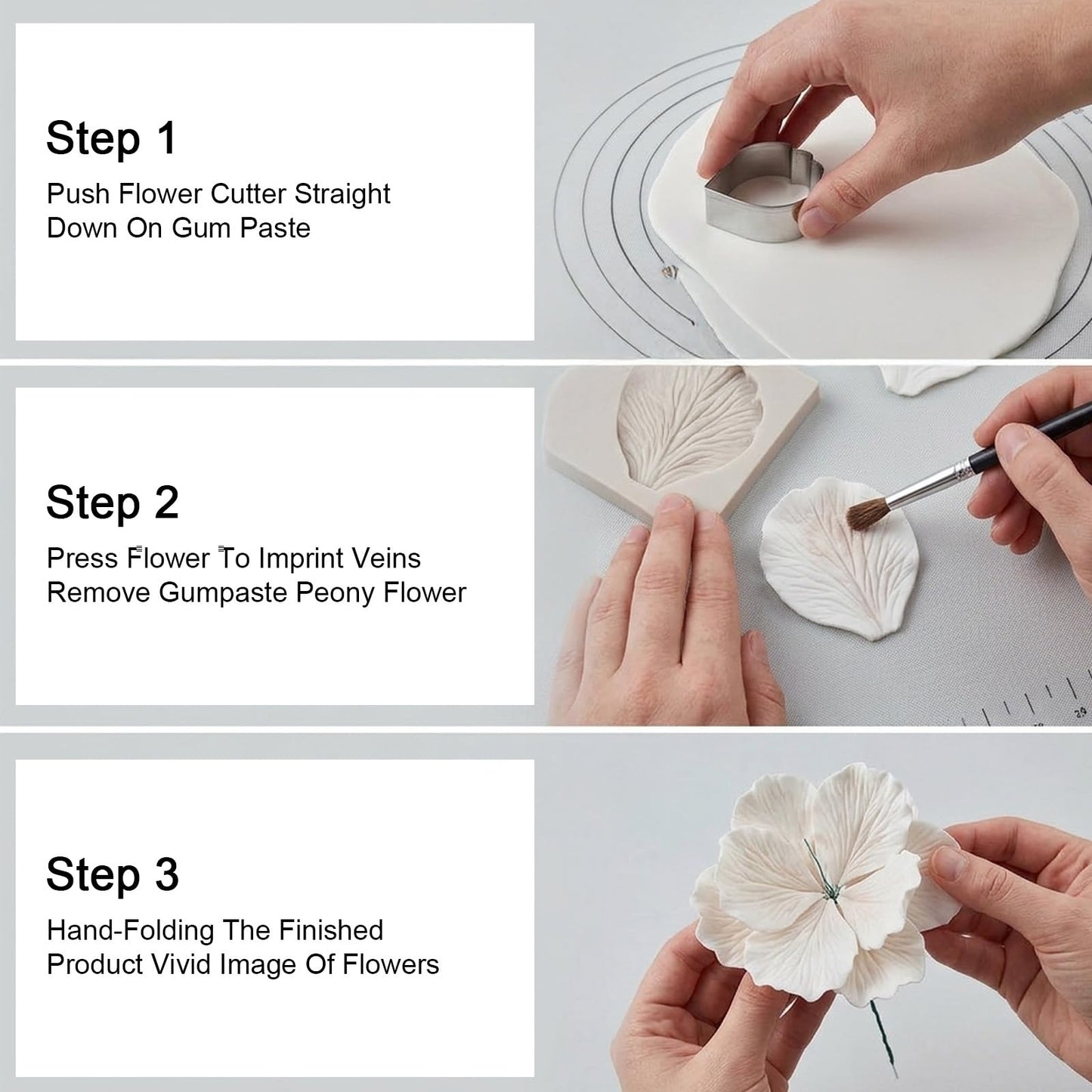 7PCS Flower Press Fondant Tools Set - Metal Cookie Cutters Variety Pack with Flower Silicone Mold for Gumpaste, Spring Cookie Cutter Shapes and Fondant for Cake Petal Making Tool