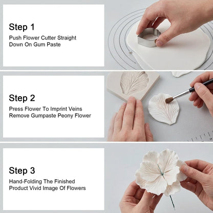 7PCS Flower Press Fondant Tools Set - Metal Cookie Cutters Variety Pack with Flower Silicone Mold for Gumpaste, Spring Cookie Cutter Shapes and Fondant for Cake Petal Making Tool