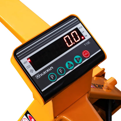 Kaixun Pallet Jack Scale, 4400 lbs Capacity, 27" W x 45" L Forks, LCD Display, Lb/Kg Switchable Manual Hand Control Pallet Truck with Built-in Scale, PU Wheels