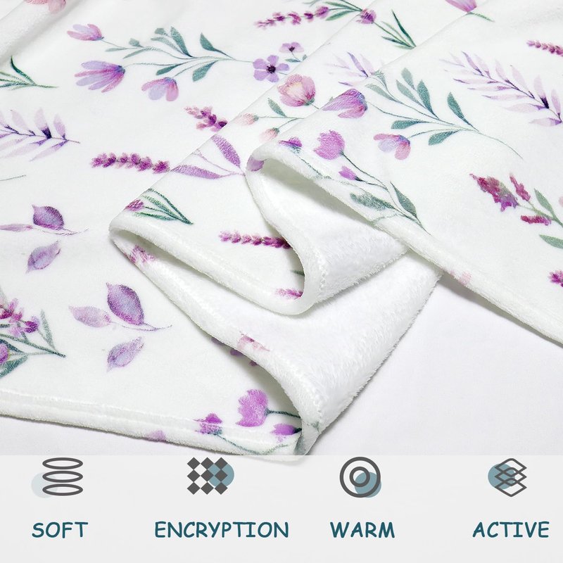 Bestraily Purple Lavender Floral Throw Blanket Flower Botanical Throw Blankets Ultra Soft Cozy Flannel Throw Blanket Lightweight Fleece Fuzzy Plush Throw Blankets for Bed Chair Couch 60" X 80"