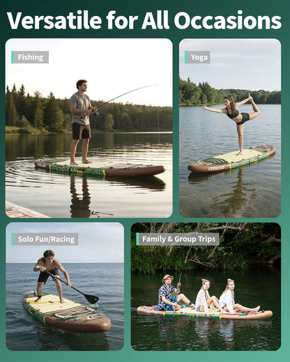 COOLCAA Mermaid 11'6" Inflatable Stand-Up Paddle Board, 490Lbs Capacity SUP Board with 34'' Extra Wide, Fishing Paddleboard with Accessories & Bag for Adults Youth (Jungle Echo)