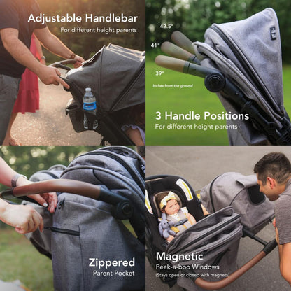 Strolee Lightweight Double Side by Side Stroller - 22 Lbs, 9.5" Compact Fold, Twin Nap Ready Seating, No Rethread Harness, Magnetic Buckle & Ultra Plush Seat 60Lb Max Per Seat- (v2 Black)