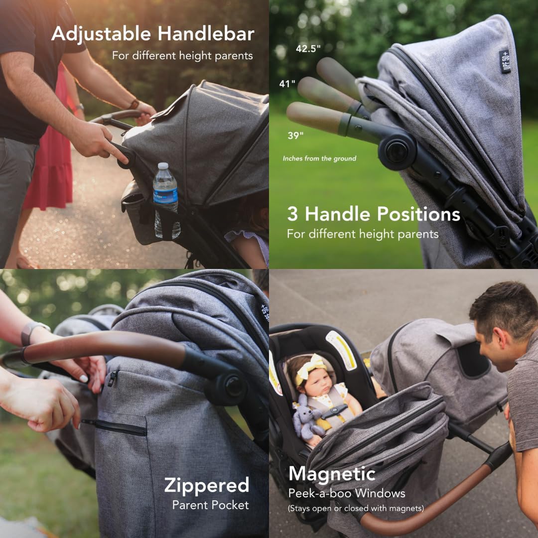 Strolee Lightweight Double Side by Side Stroller - 22 Lbs, 9.5" Compact Fold, Twin Nap Ready Seating, No Rethread Harness, Magnetic Buckle & Ultra Plush Seat 60Lb Max Per Seat- (v2 Shadow)