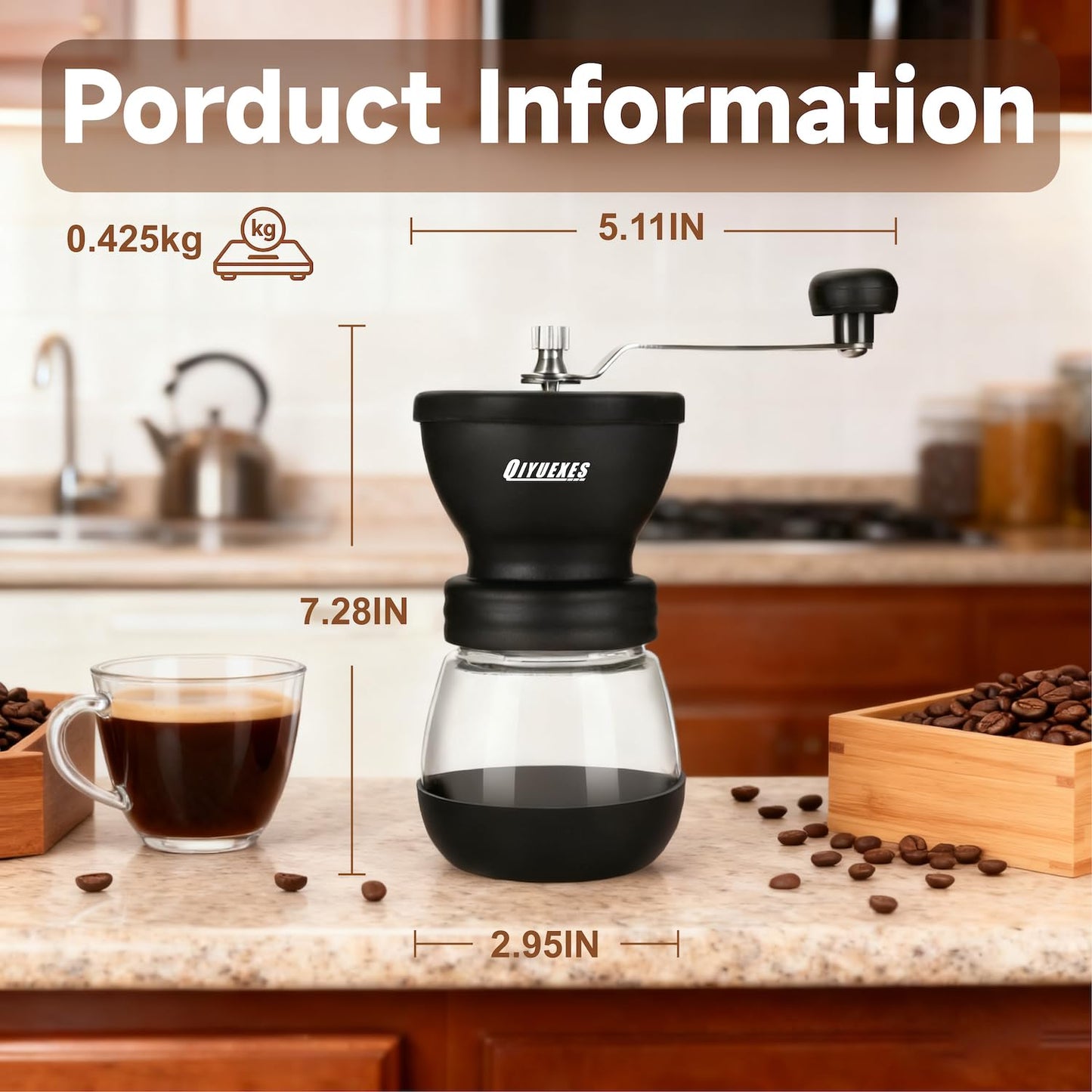 Manual Coffee Grinder 48 Adjustable Settings, 80g Large Capacity, Conical Burr Hand Mill for Home, Travel, Camping, Office, Espresso & Pour Over, 2 Jars