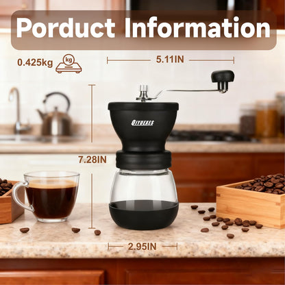 Manual Coffee Grinder 48 Adjustable Settings, 80g Large Capacity, Conical Burr Hand Mill for Home, Travel, Camping, Office, Espresso & Pour Over, 2 Jars