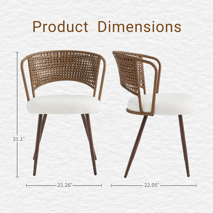 KEIKI Wicker Dining Chairs Set of 4, Farmhouse Cane Back Kitchen Chairs with Upholstered Cushion, Wingback Rattan Dining Chair with Metal Legs & Adjustable Feet, Modern Dining Room Chairs, Dark Brown