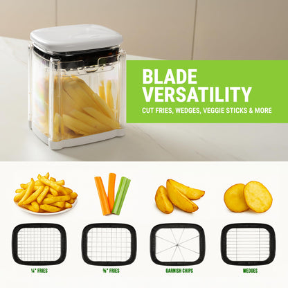All-in-One French Fry Cutter for Potatoes and Strawberry Slicer – 4 Blade Fruit & Vegetable Slicer, Premium Chopper with Wedge, Garnish, and Strawberry Cutter Cup