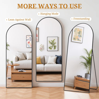 Full Length Mirror 71"x26" Full Body Mirror Arched Free Standing Wall Mounted Leaning Floor Mirrors with Stand Aluminum Alloy Frame for Bedroom Cloakroom, Black
