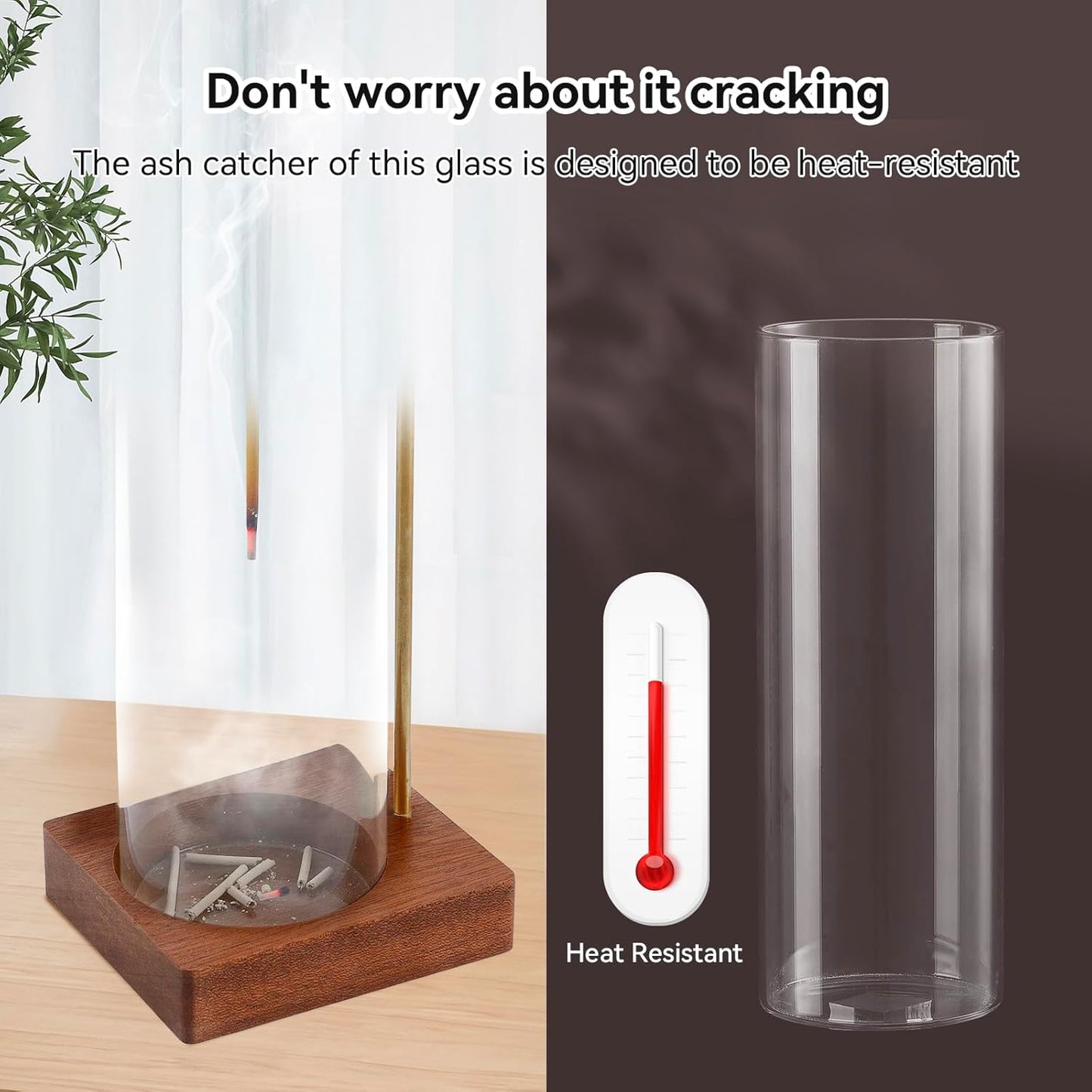 Incense Holder for Sticks, Removable Glass Ash Catcher, Mess-Free Incense Burner for Meditation and Relaxation