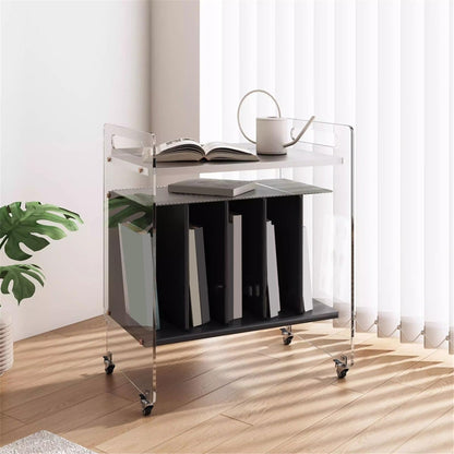 uP9sF2mD DVD Shelf Organizer Home Wooden Vinyl Record Cabinet CD Albums Storage Rack with Casters Acrylic Supports CD Storage Rack