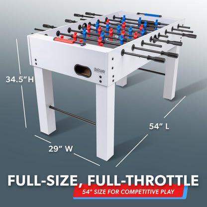 GoSports 54 Inch Full Size Foosball Table - White Finish - Includes 4 Balls and 2 Cup Holders